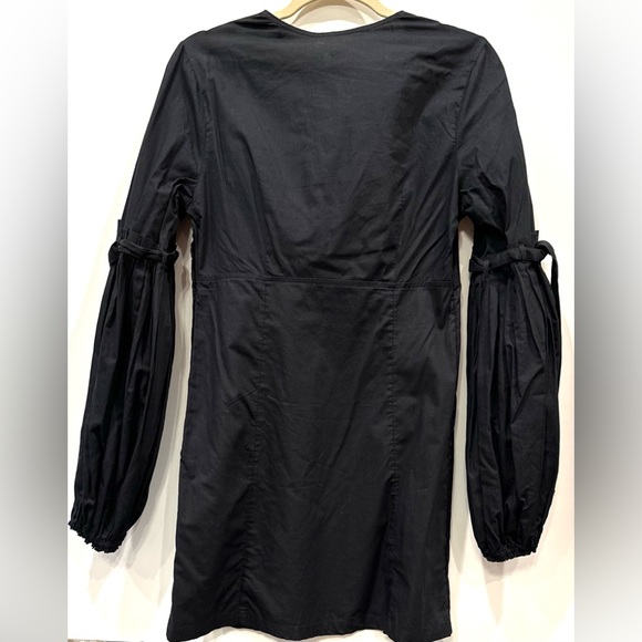 Free People Making A Statement Black Mini Cocktail Dress Pleated Puff Sleeve - Picture 5 of 7